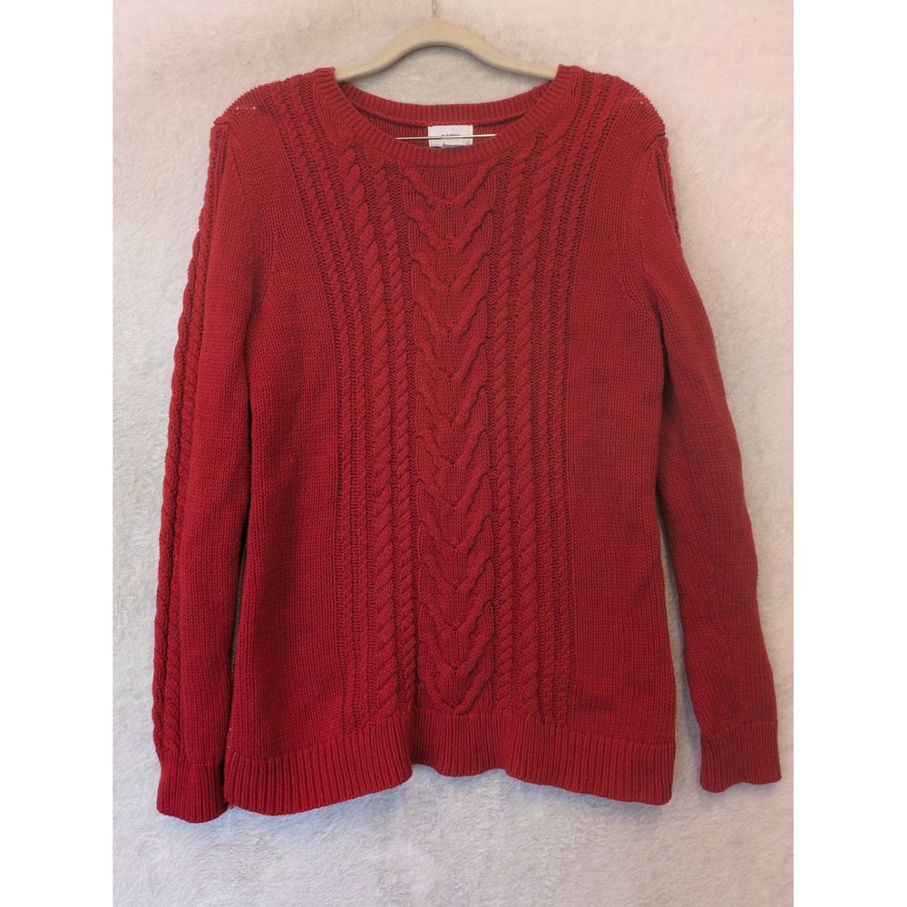 Old Navy Sweater Women's L Red Cable Knit Crew Neck Long Sleeve Pullover
